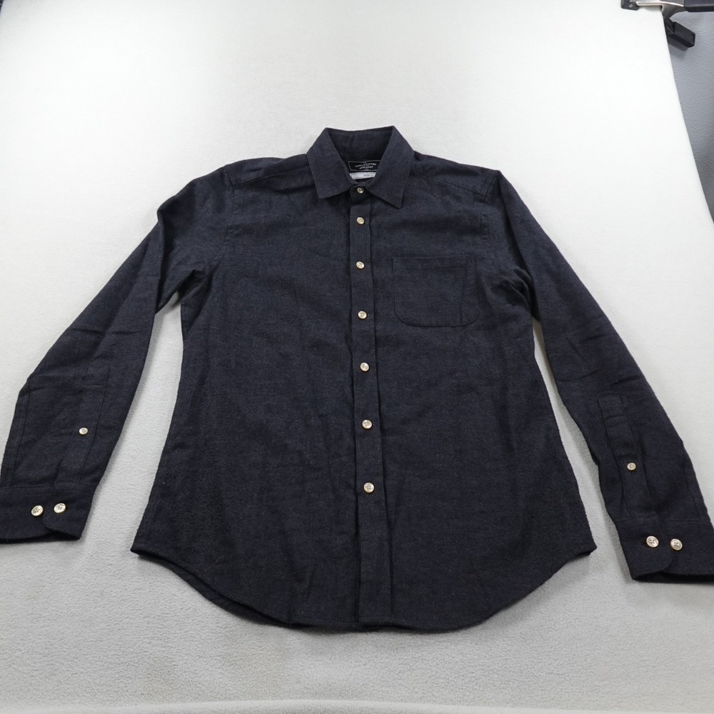 Portuguese Flannel Button Up Shirt Mens Small Black Twill Cotton Long Sleeve
